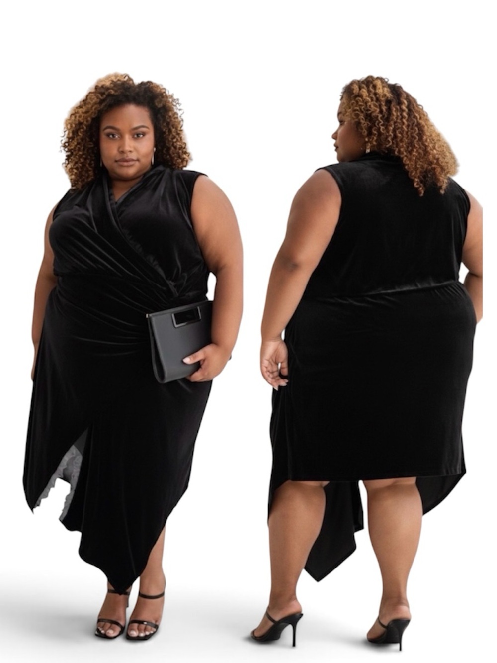 NWT Ashley Graham X Peppercorn Black Velvet Asymmetrical Dress Lace Trim Size 5X